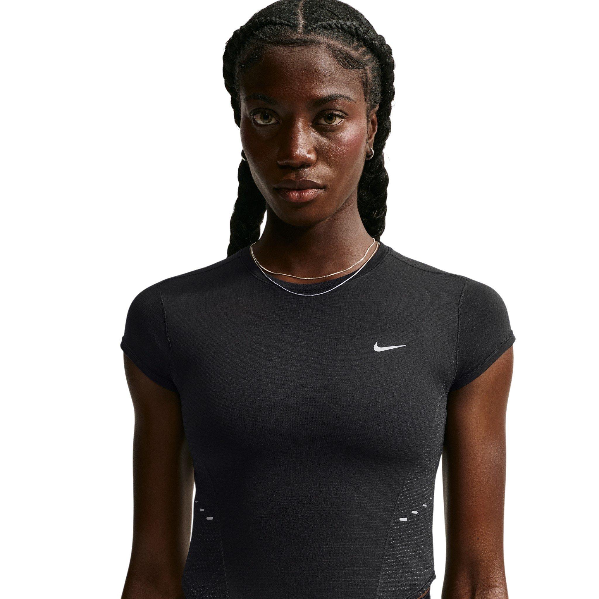 Nike Women's Swift Dri-FIT Seamless Short Sleeve Fitted Running Top - Black/Grey - BLACK/GREY